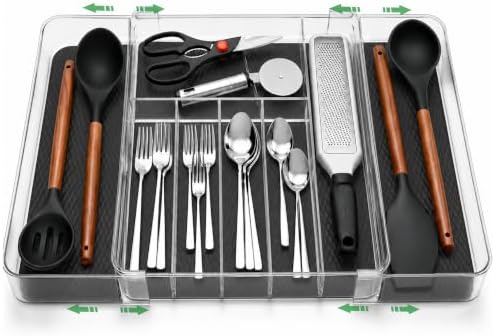 Masirs Expandable Utensil Drawer Organizer - BPA-Free Plastic Clear