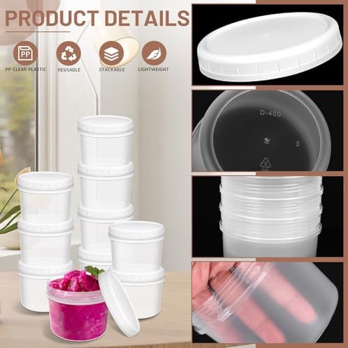 10 Pack 12oz Reusable Small Plastic Containers with Screw Lids