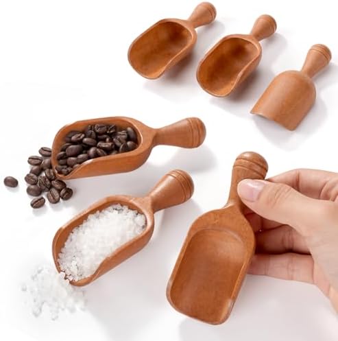 6 Pack Wooden Coffee Scoops for Canisters, 4 Inch Acacia Wood