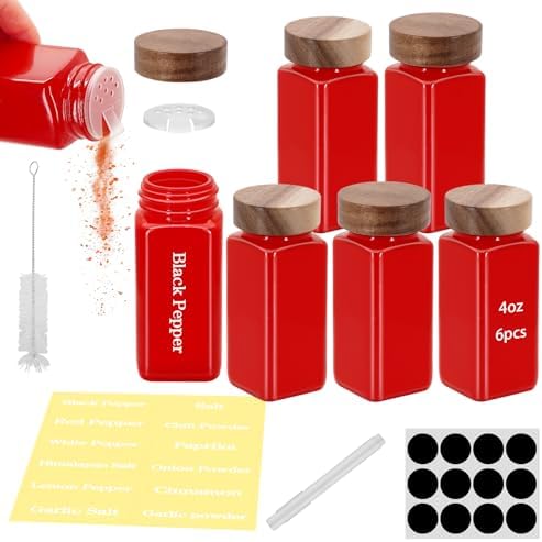 6Pcs 4 oz Square Glass Spice Jars with Label, Empty Spice Containers