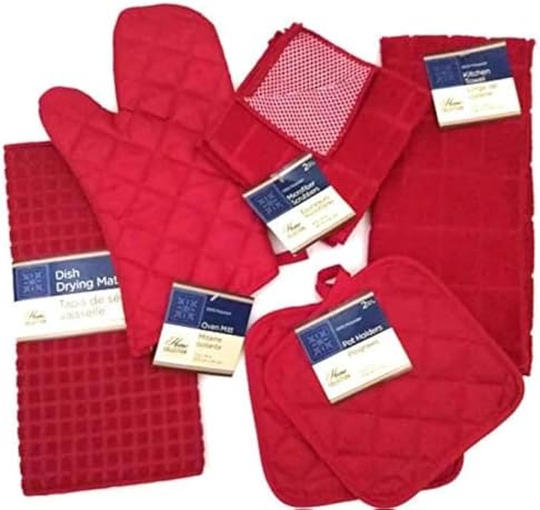 Kitchen Towel Set with 2 Quilted Pot Holders, Oven Mitt, Dish Towel