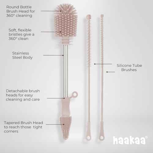 Haakaa Food-Grade Silicone Cleaning Brush Kit, 3-Piece