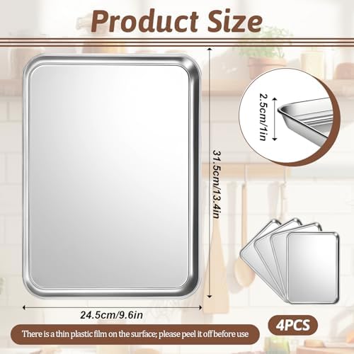 4 Pack Quarter Sheet Pan, Oven Tray, Stainless Steel Baking Sheet Pan
