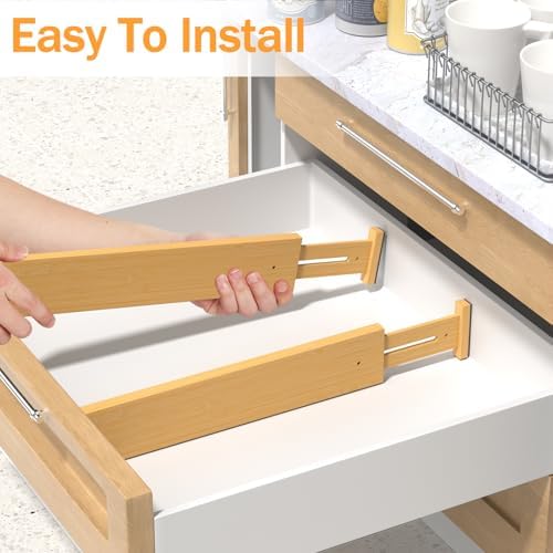 Bamboo Drawer Dividers Organizers, 2.56" High, 17"-21.8" Adjustable