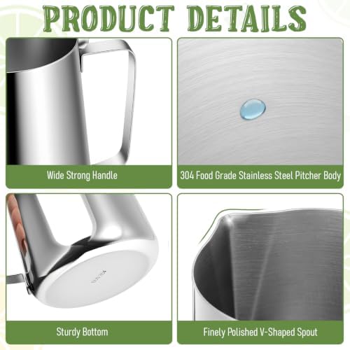 2 Pcs Stainless Steel Pitcher with Lid, 67 oz Silver Metal Measuring