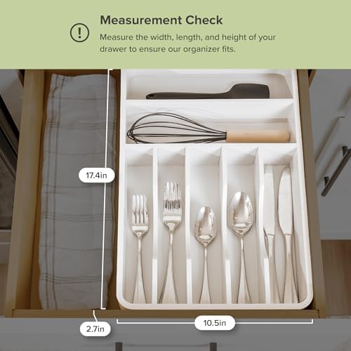 KitchenEdge Silverware & Utensil Organizer | White Bamboo, Fixed