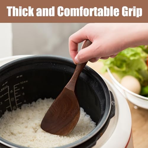 Black Walnut Wooden Cooking Spoons Set - 1 Flat + 1 Angled Rice