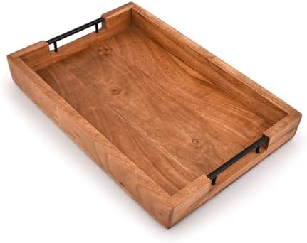 Tray with Metal Handles Acacia Wood Serving Tray Decorative Ottoman