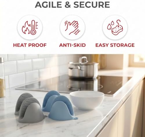 Silicone Kitchen Oven Mitts Set, Finger Protector Cooking Pinch Grips