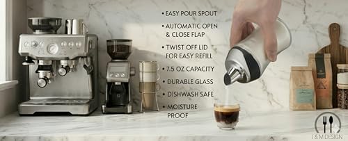 J&M DESIGN Glass Sugar Dispenser with Pour Spout for Coffee Bar, Tea