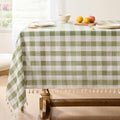 Softalker Gingham Rectangle Tablecloth with Tassel, Sage Green, 55" x