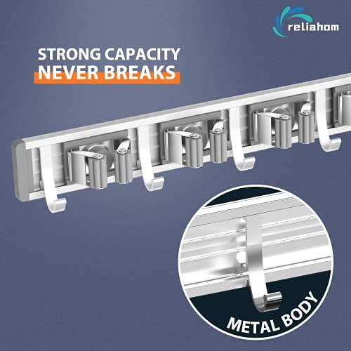 reliahom Broom Holder Wall Mount Mop Hanger Tools organizer 4Racks
