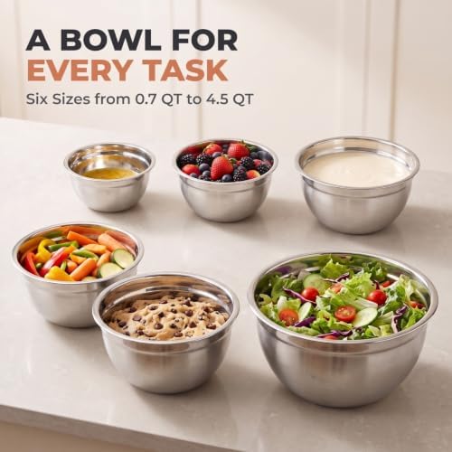 20 PCS Stainless Steel Mixing Bowls with Airtight Lids, 6 Nesting