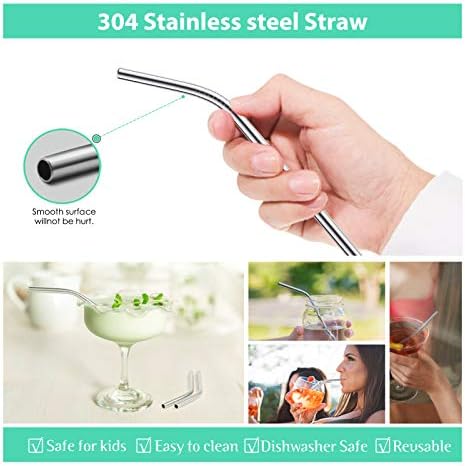 Teivio 8 Pack Short Stainless Steel Straws 6 inch Bent Metal Reusable