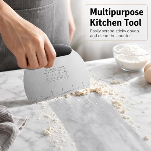 MakerAuer 2 Pack Dough Scraper with Scale, Stainless Steel Bench