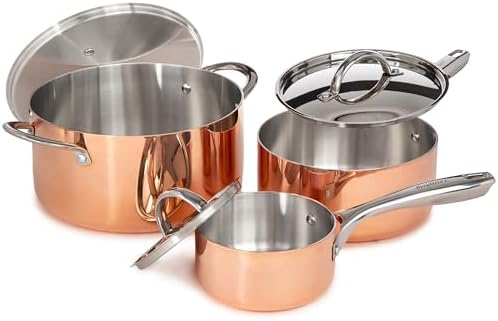 Berghoff Copper Tri-Ply Cookware Set, Stainless Steel Pots & Pans, 6Pc