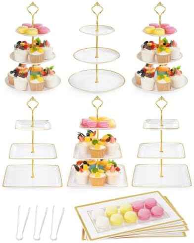 13 Pcs Dessert Display Set, 6 3-Tier Cupcake Stands, 4 Trays & 3 Tongs