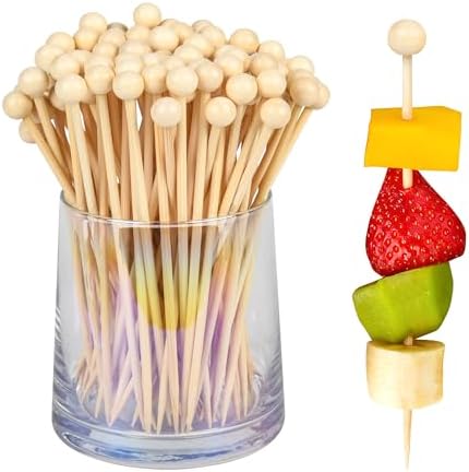 300Pcs Fancy Toothpicks for Appetizers,4.7Inch Wooden Ball Cocktail