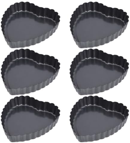 6pcs Heart Shaped Tart Pan Set with Removable Bottom, Carbon Steel