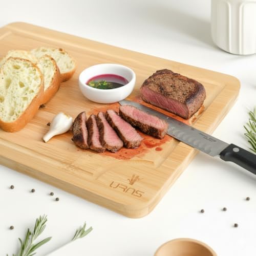 Bamboo Cutting Board, Durable Kitchen Wood Boards with Deep Juice