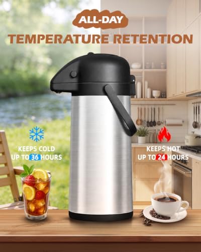 Coffee Carafe for Keeping Hot, 102oz/3L Airpot Coffee Dispenser with