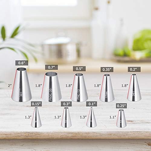 Kasmoire 9 Pcs Round Piping Tip,Macaron Piping Tip,Cake and Cookie