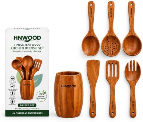 7-Piece Teak Wood Cooking Utensil Set with Holder