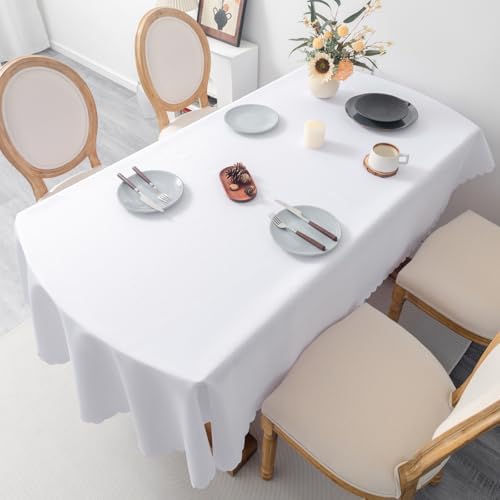 Oval White Tablecloth 60 x 84 Inch