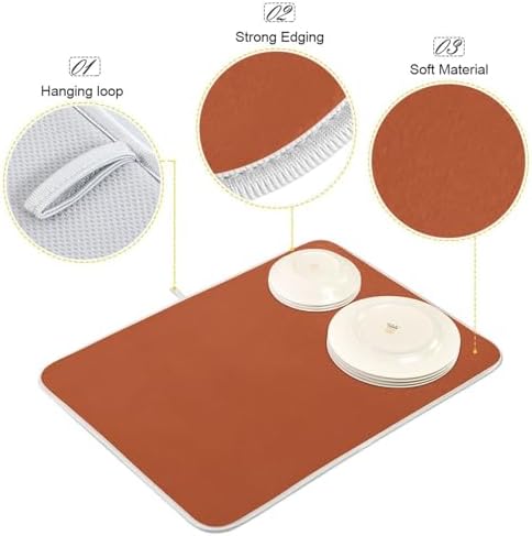 Emelivor Burnt Orange Dish Drying Mat for Kitchen Counter Absorbent