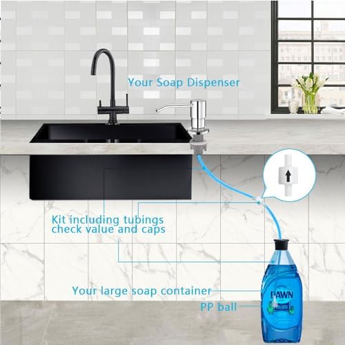 Soap Dispenser for Kitchen Sink with 47" Silicone Extension Tube