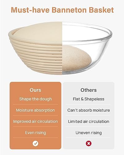 Kootek Banneton Bread Proofing Basket with Accessories, 9 Inch, Round