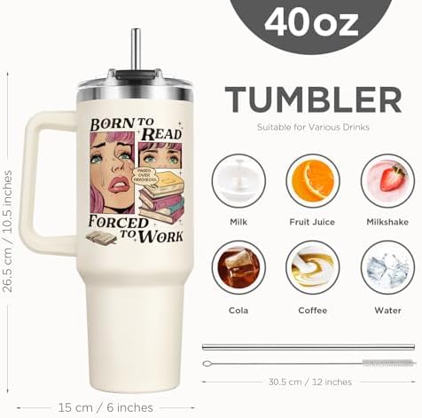 Funny Book Lovers Gifts for Women 40oz Tumbler with Handle and Straw
