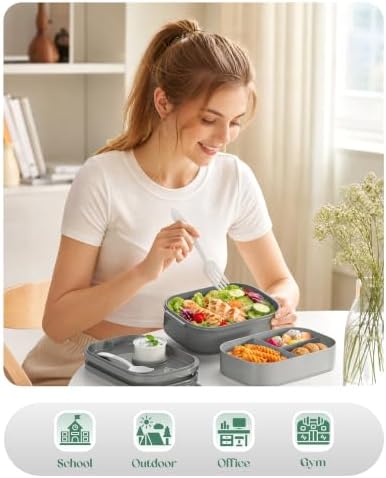 Bento Lunch Box, 65 oz 3-Tier Stackable Lunch Container, Adjustable