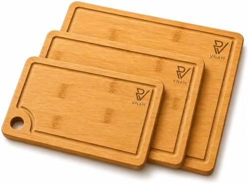 3 Pack Bamboo Cutting Boards for Kitchen - Non-Toxic Wooden Chopping