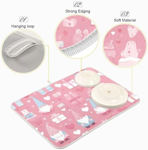 OTVEE Pastel Gnome Pattern Dish Drying Mat for Kitchen Counter