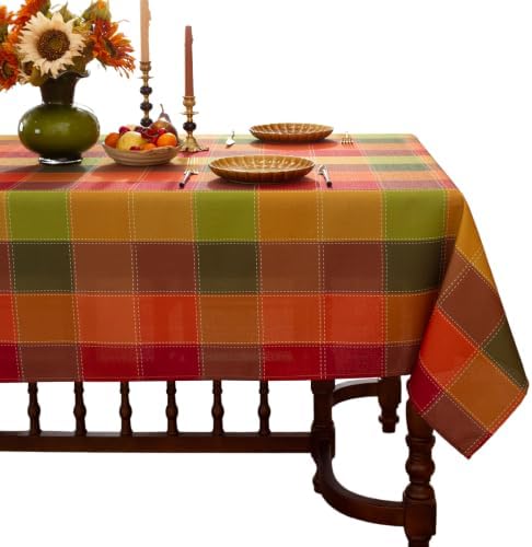 Honellaty Fall Plaid Tablecloth for Rectangular Tables, 60 x 84 Inch