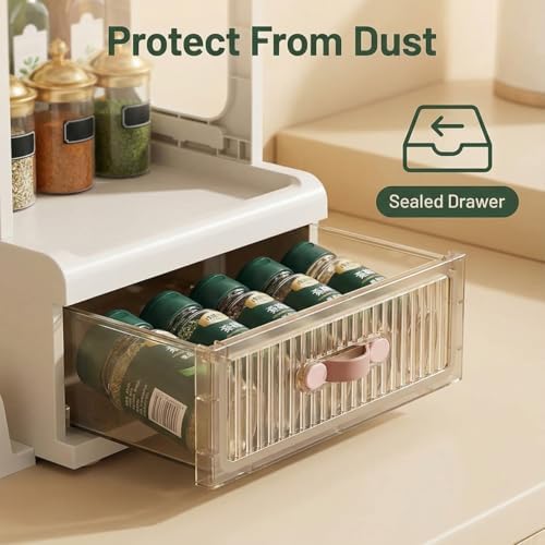 White Tabletop Spice Organizer with Hooks and Slot, Kitchen Countertop