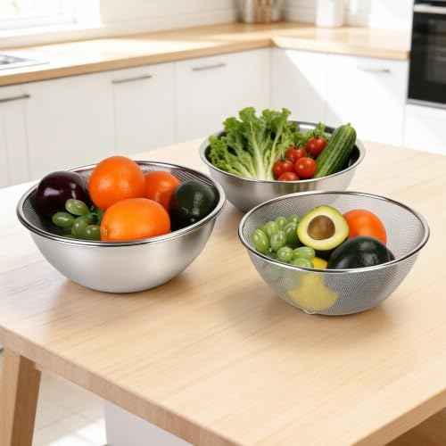 10.63’’ 9.84’’ Stainless Steel Colander Set Strainer Bowl, 4 PCS