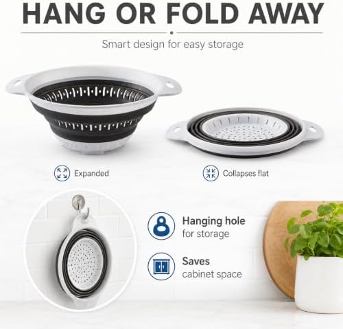 Collapsible Colander & Strainer, Space-Saving Silicone Basket, Round