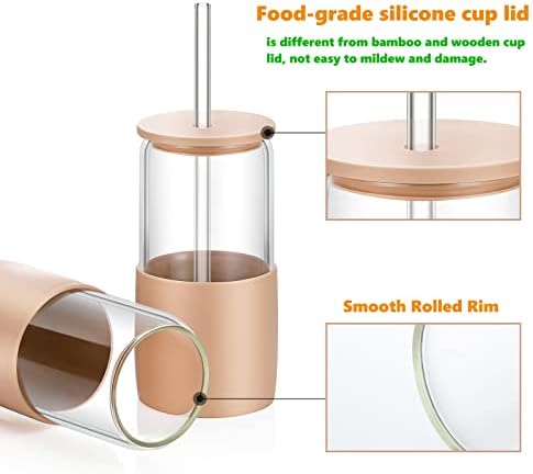 Sunseeke Glass Tumbler with Straw and Lid, 16oz Ice Coffee Cup