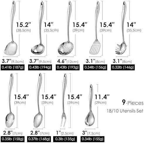 18/10 Stainless Steel 9-Piece Kitchen Utensil Set