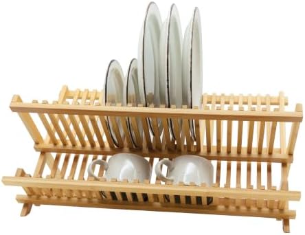 Oggi 2 Tier Folding Bamboo Dish Drying Rack
