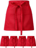 Twistover 5 Pack Red Waist Aprons for Adults 3 Pockets Half Bistro