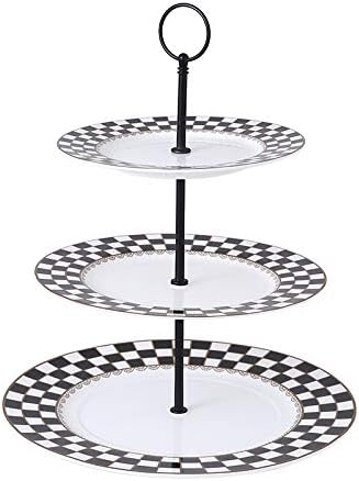 Porlien Checker Pattern 3 Tier Cake Stand for Desserts, Cupcakes
