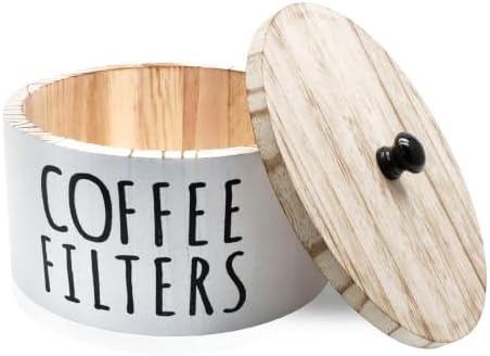 Uenhoy Solid Wood Coffee Filter Holder With Lid, Filter Storage