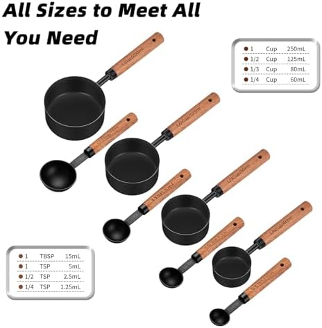Wooden Handle Measuring Cups & Spoons Set 8-Piece – Stainless Steel