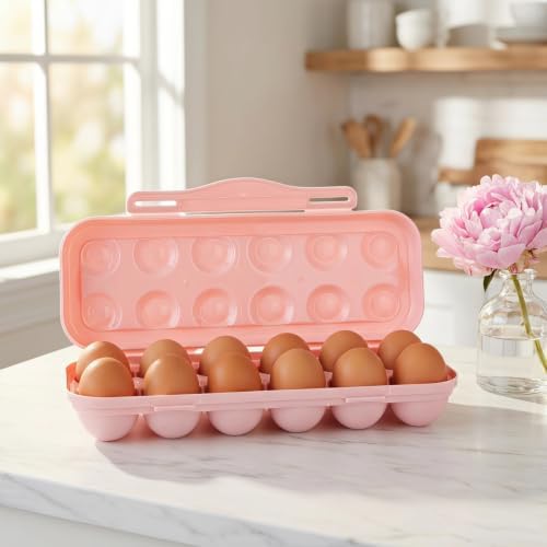 2-Piece 12-Grid Pink Egg Storage Container