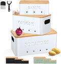 Honeydak 3 PCS White Potato Onion Garlic Storage Bins Set, Metal
