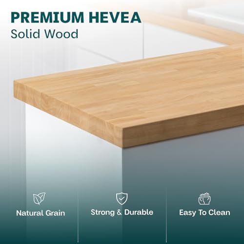 Bme Hevea Solid Wood Butcher Block Countertop, 48" x 30" x 1.5"