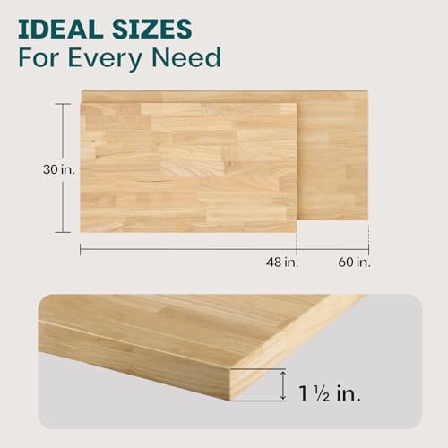 Bme Hevea Solid Wood Butcher Block Countertop, 48" x 30" x 1.5"